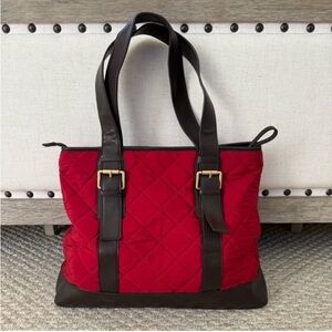 Talbots Red Quilted Brown Leather Tote Bag